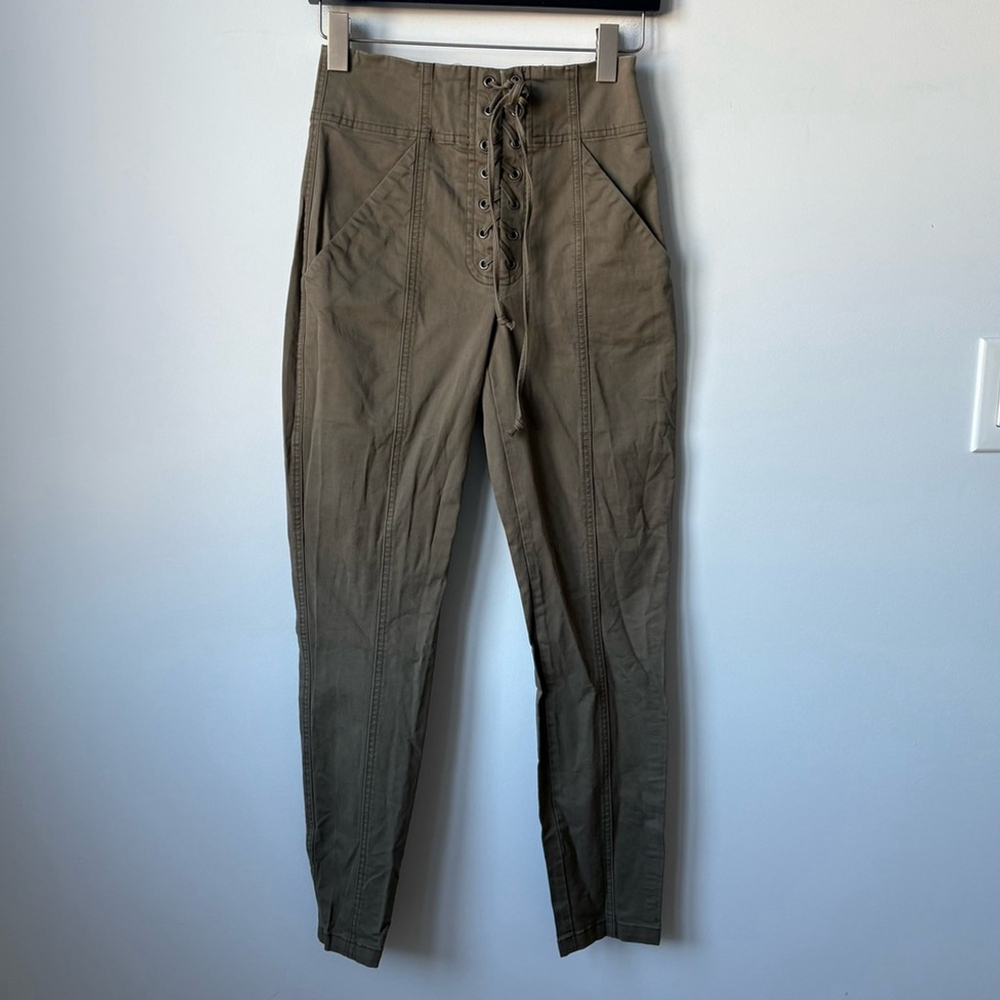 A.L.C “Kyle” Lace Up Front Skinny Green Pants Size 2 - Picture 2 of 15